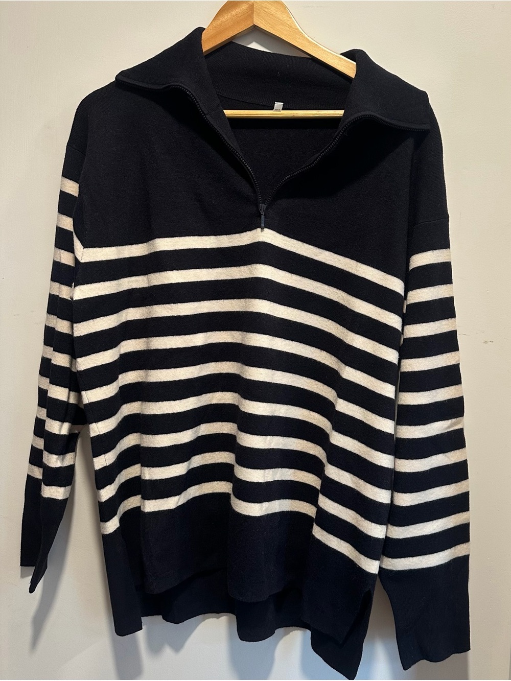 Muji - Quarter zip marinere style convertible collar warm sweater sailor